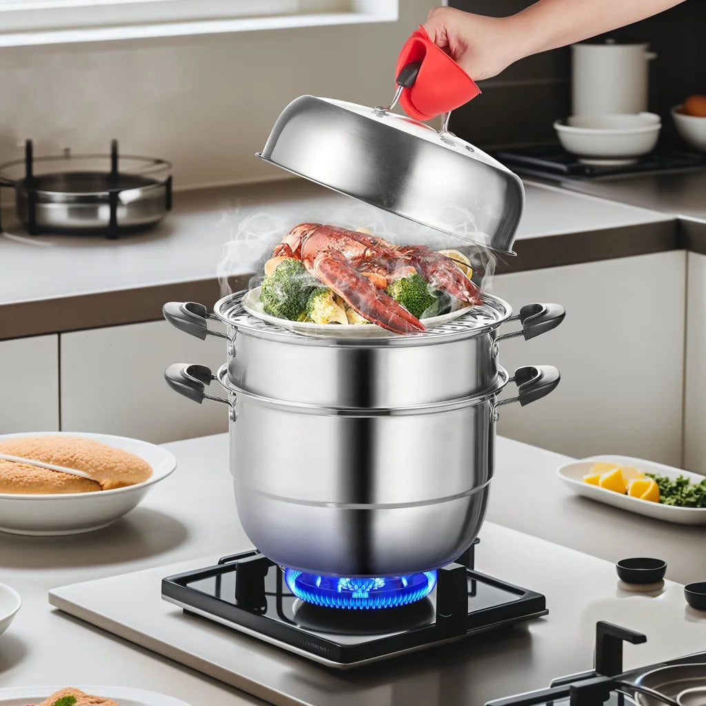 VEVOR Steamer Pot 28cm Steamer Pot for Cooking with 8.5QT