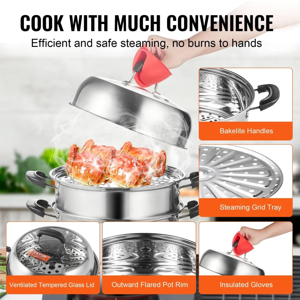 VEVOR Steamer Pot 28cm Steamer Pot for Cooking with 8.5QT