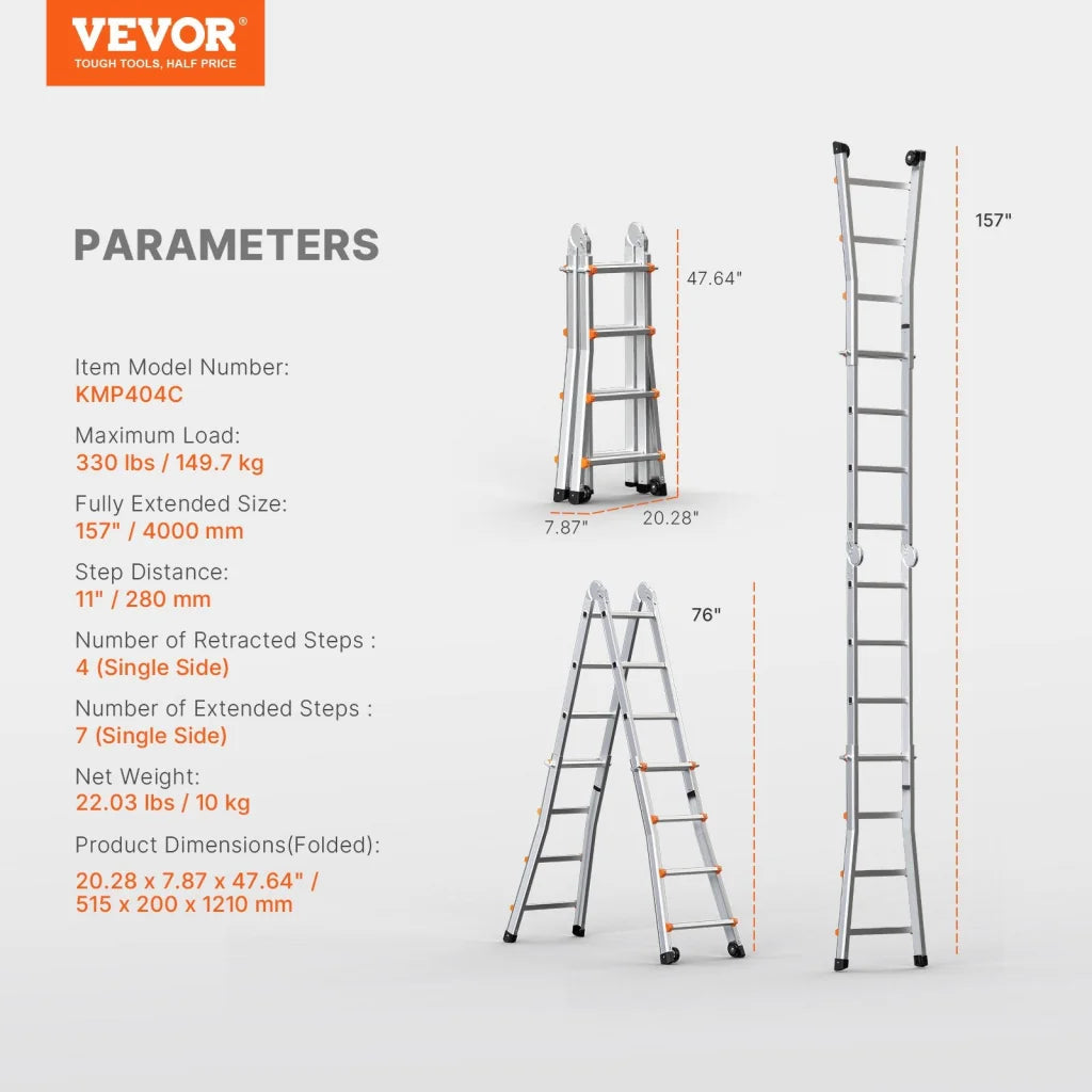 VEVOR Telescoping Ladder A Frame 13 FT Compact Aluminum