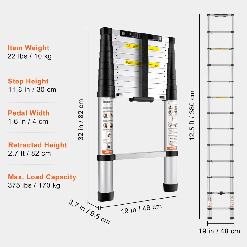 VEVOR Telescoping Ladder Aluminum Extension Step 12.5 ft