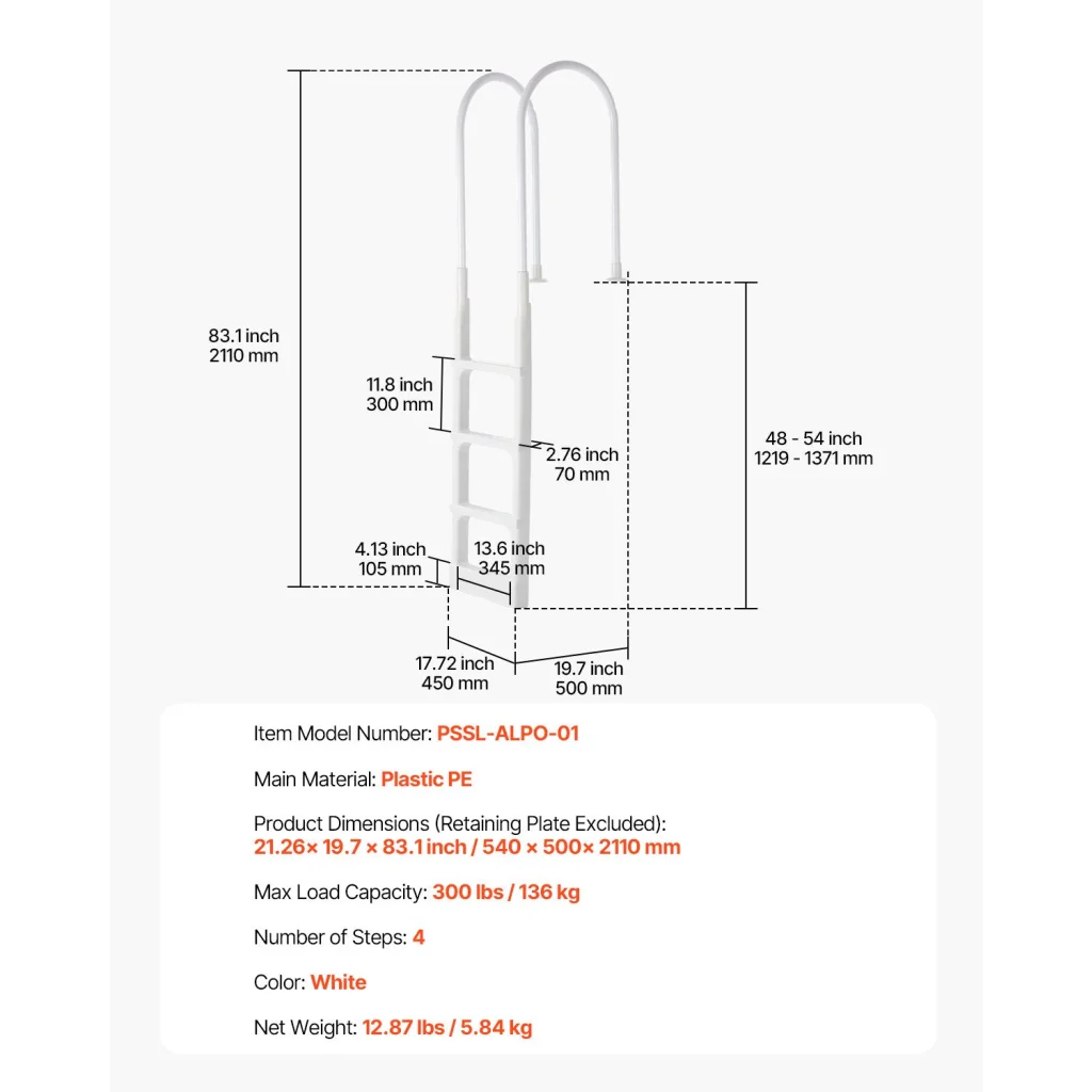 VEVOR Thickened 4-Step Pool Ladder of Double Handrails