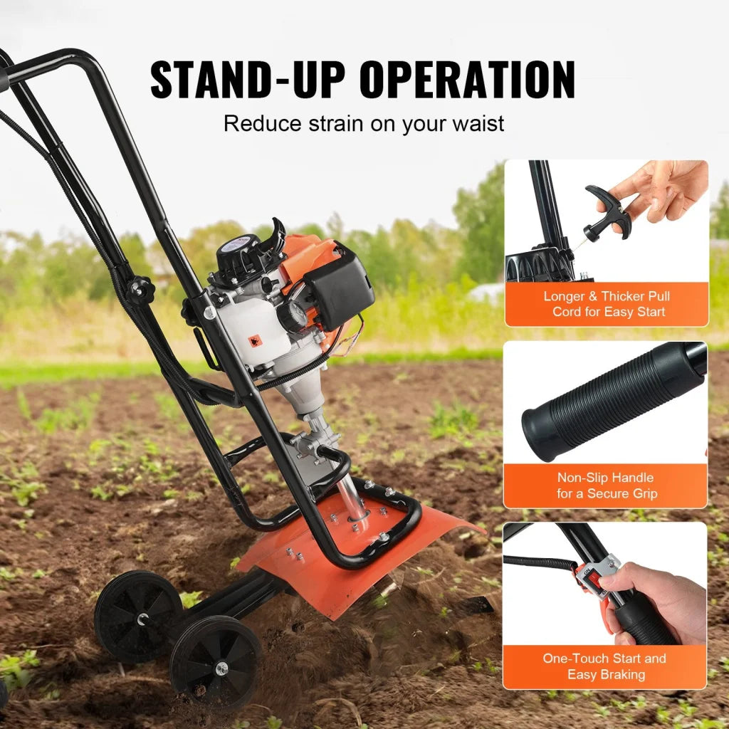 VEVOR Tiller Cultivator Gas Powered 31CC 4-Stroke Garden