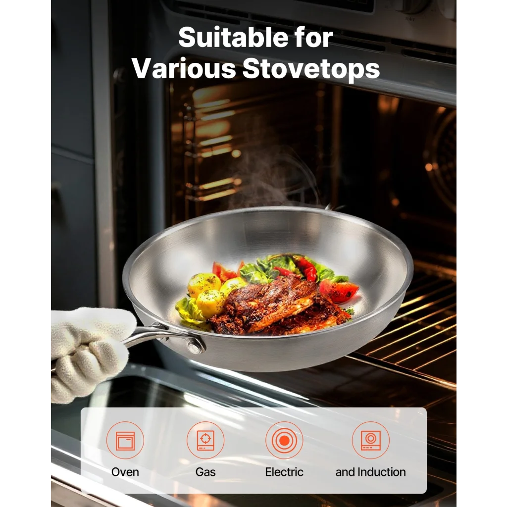 VEVOR Tri-Ply Stainless Steel Frying Pan 3 Piece (240 280