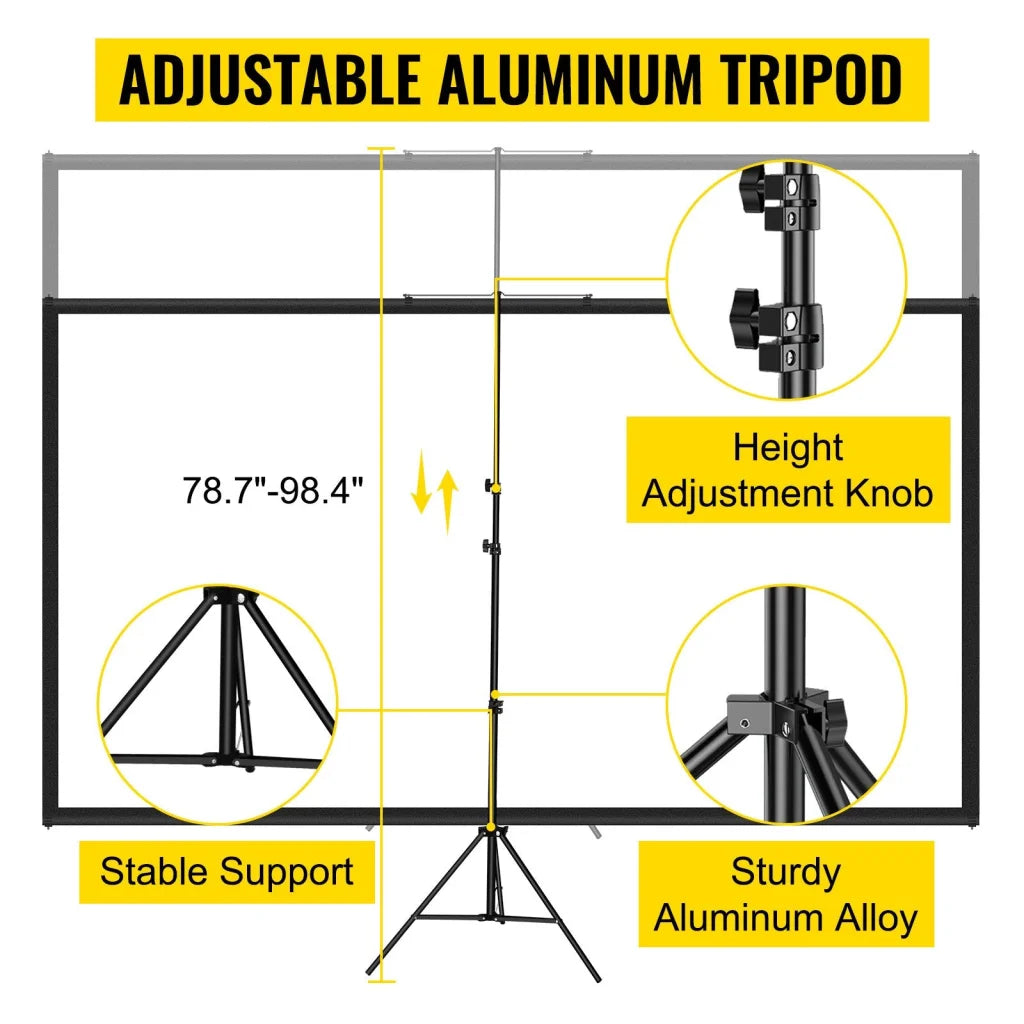 VEVOR Tripod Projector Screen with Stand 80 inch 16:9 4K HD