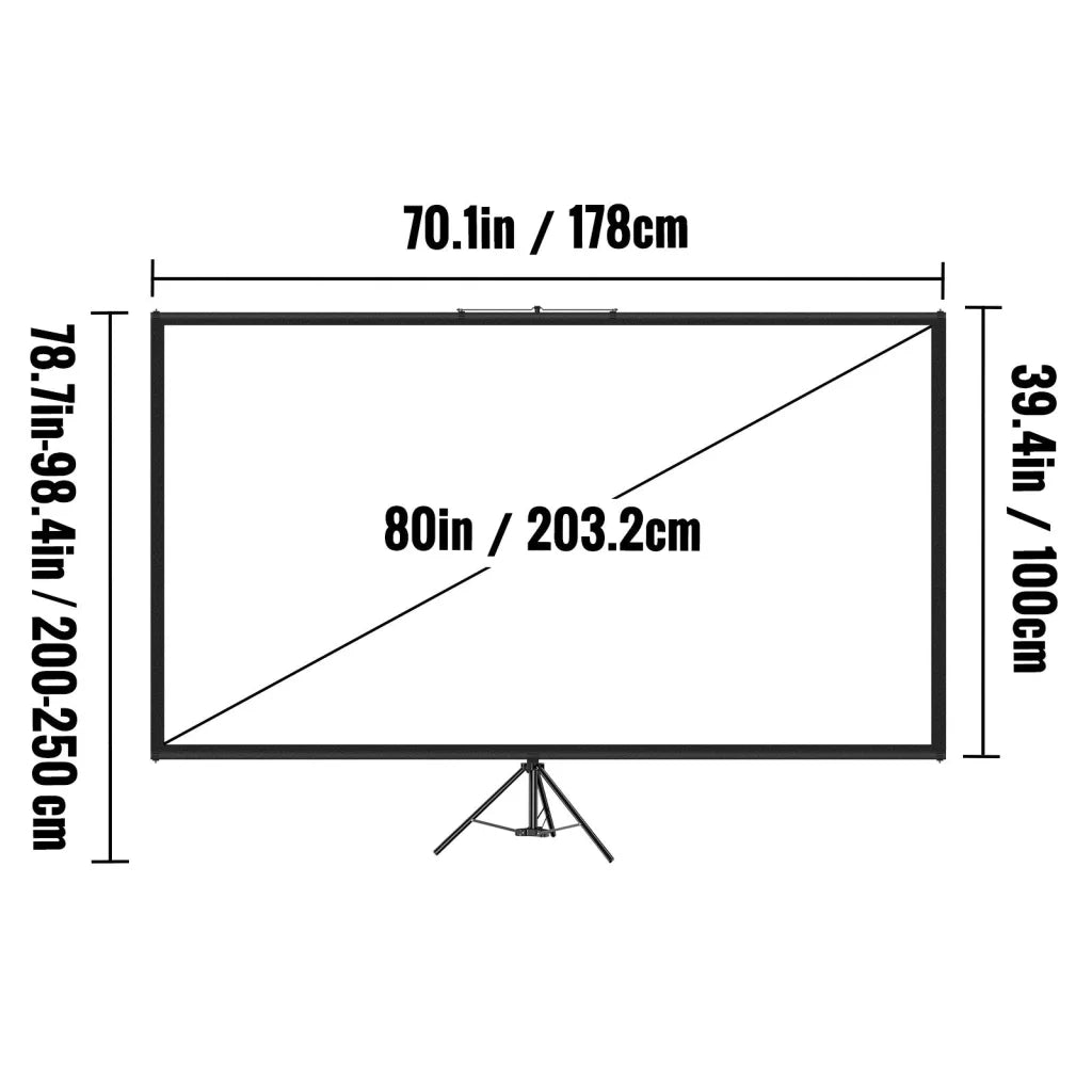 VEVOR Tripod Projector Screen with Stand 80 inch 16:9 4K HD