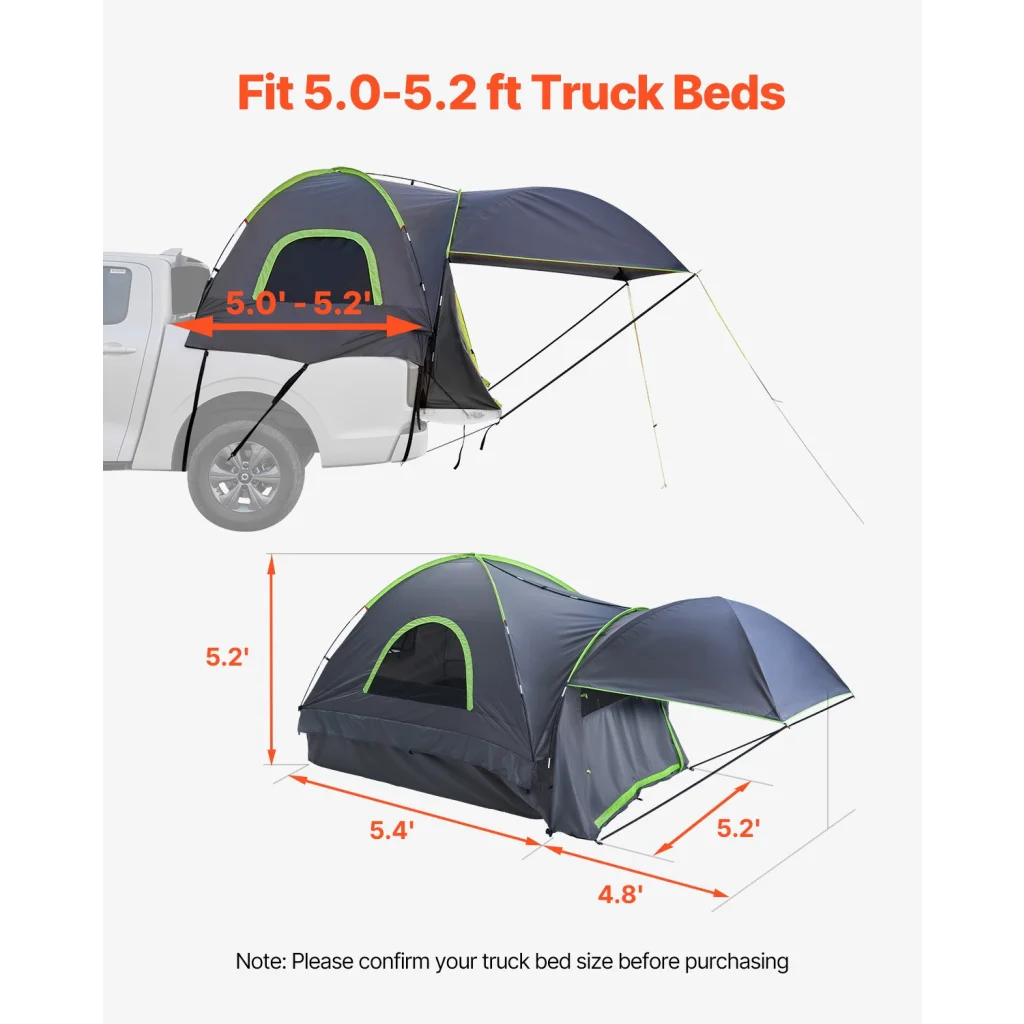 VEVOR Truck Tent 5.0-5.2ft Waterproof PU2000 Truck Bed
