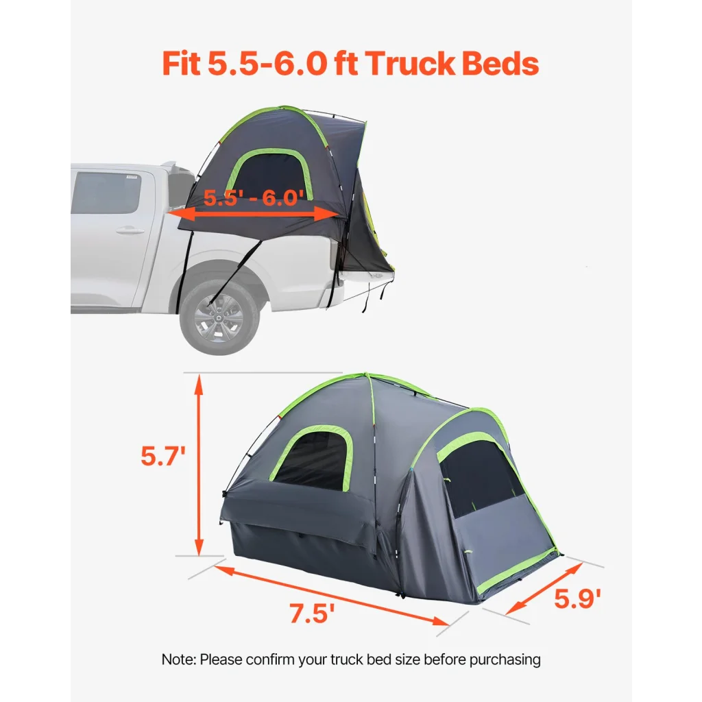 VEVOR Truck Tent 5.5-6.0ft Waterproof PU2000 Truck Bed