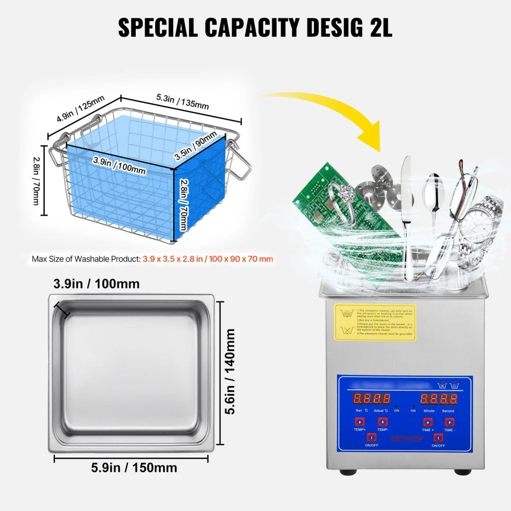 Vevor ultrasonic cleaner with natural finish and practical hardware