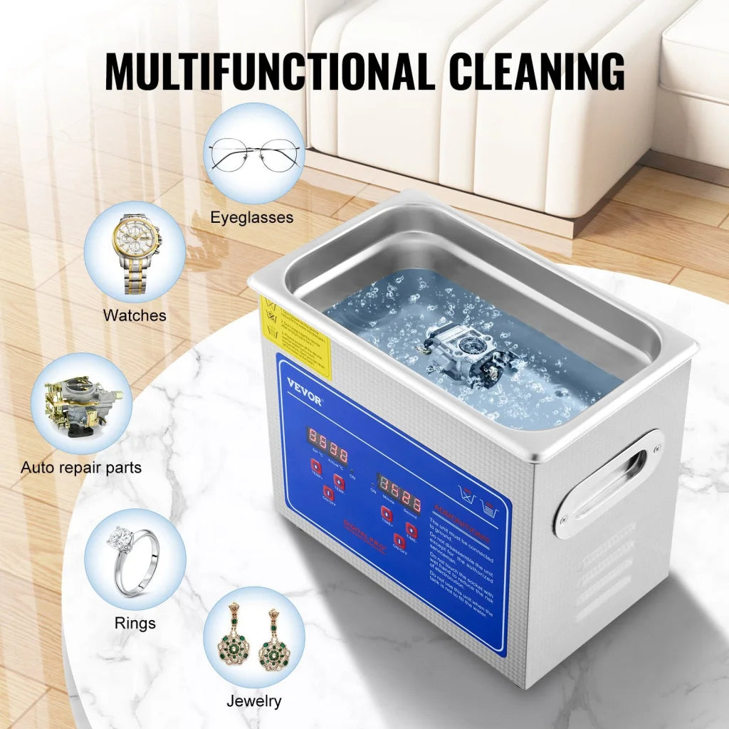 VEVOR Ultrasonic Cleaner Machine 3L Stainless Steel