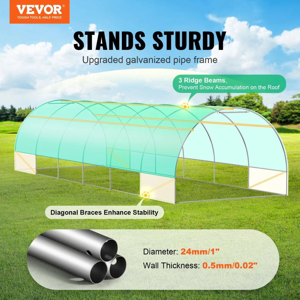 VEVOR Walk-in Tunnel Greenhouse 29.2x9.7x6.5ft Galvanized