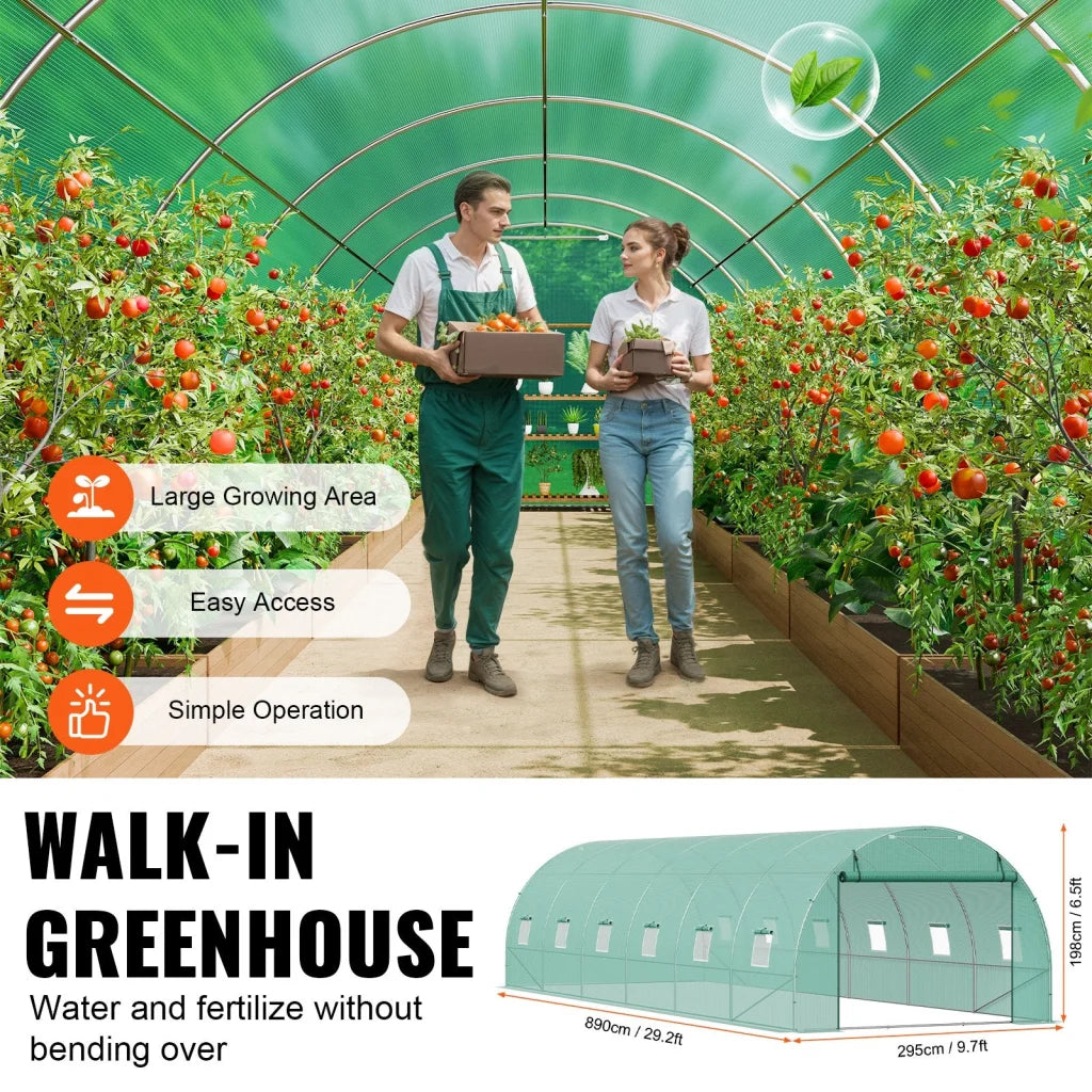 VEVOR Walk-in Tunnel Greenhouse 29.2x9.7x6.5ft Galvanized