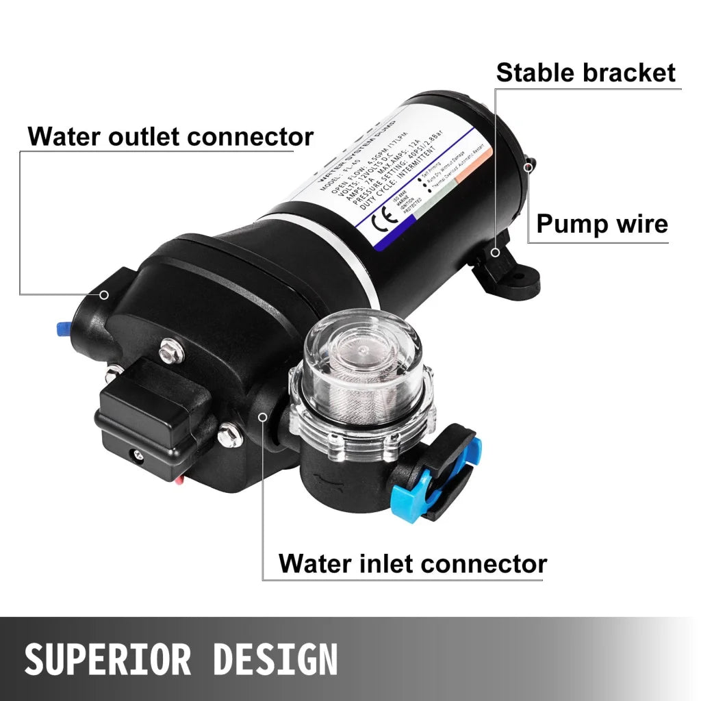 VEVOR Water Pressure Diaphragm Pump 12V FL-40 High Pressure