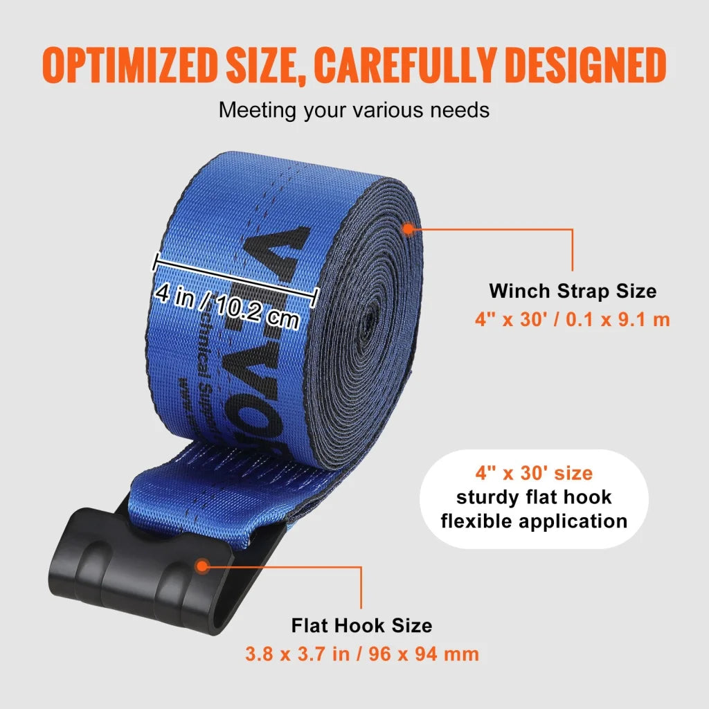 VEVOR Winch Straps 10.2 cm x 9.1 m 2.7T Load Capacity 8.2T