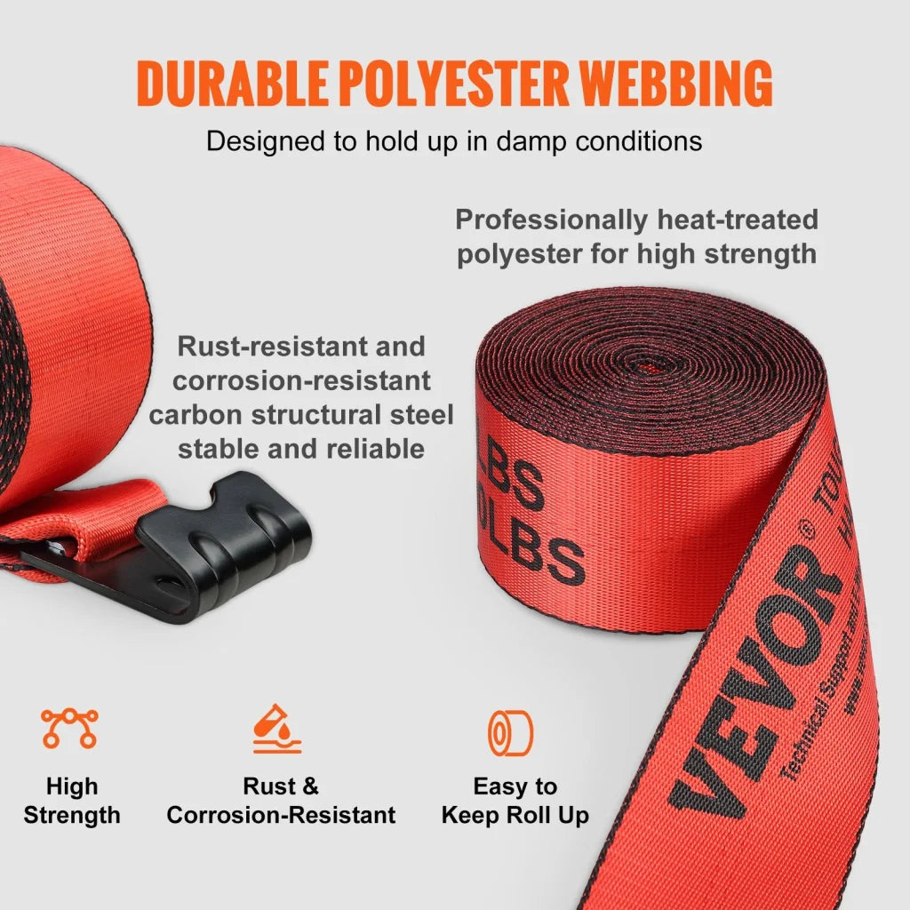VEVOR Winch Straps 10.2 cm x 9.1 m 2.7T Load Capacity 8.2T