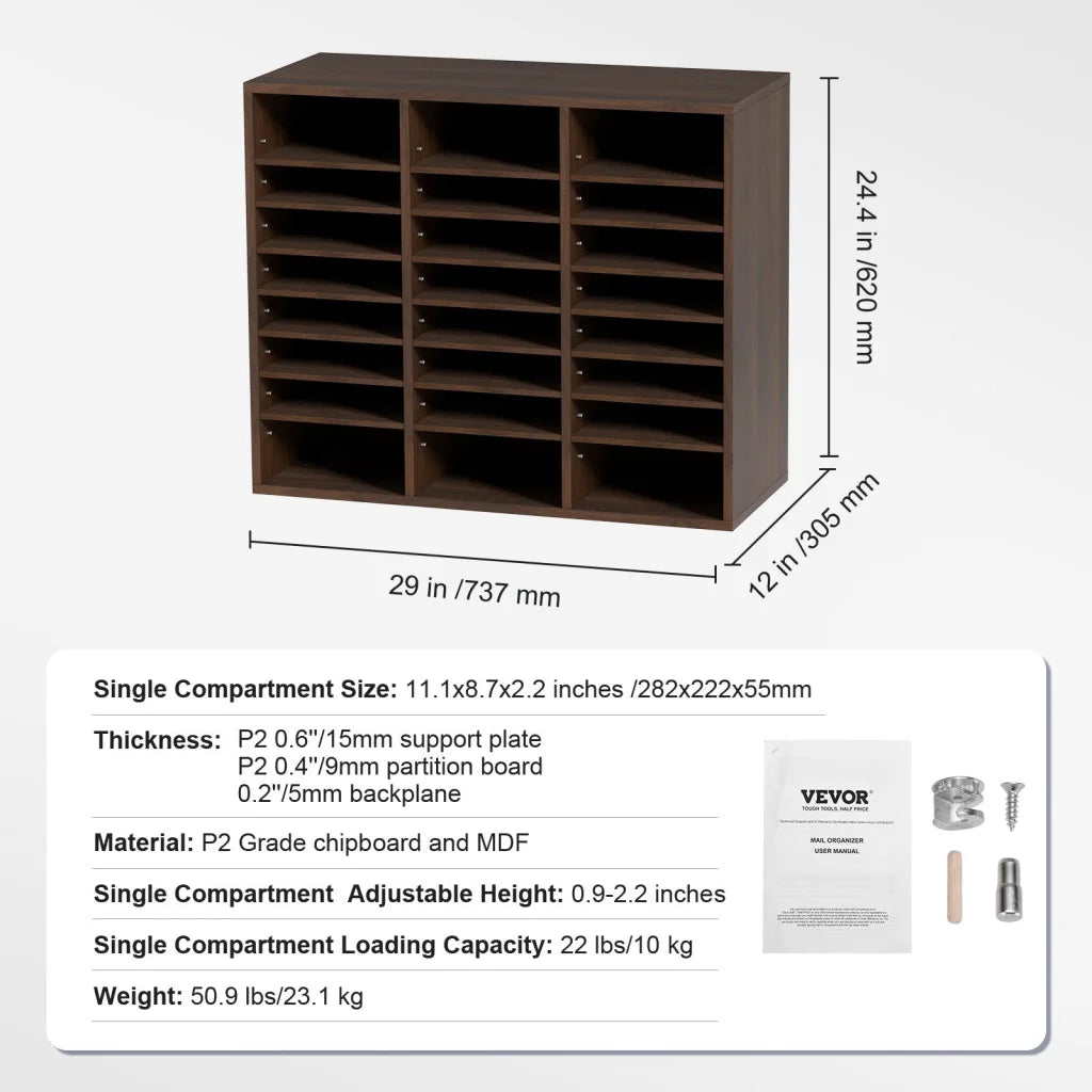 VEVOR Wood Literature Organizer Adjustable File Sorter 24