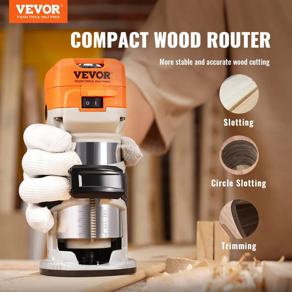 VEVOR Wood Router 1.25HP 800W Compact Wood Trimmer Router