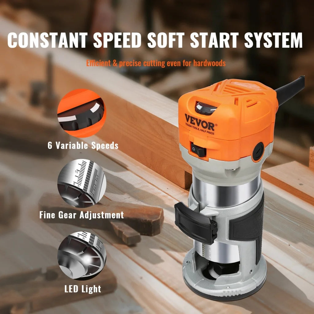 VEVOR Wood Router 1.25HP 800W Compact Wood Trimmer Router