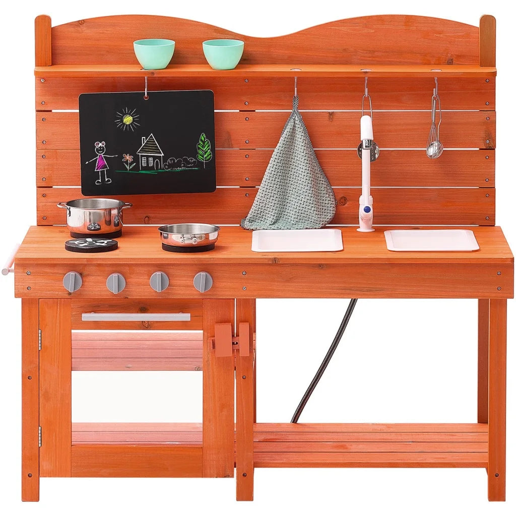 VEVOR Wooden Mud Kitchen Outdoor Toy Play Kitchen Set