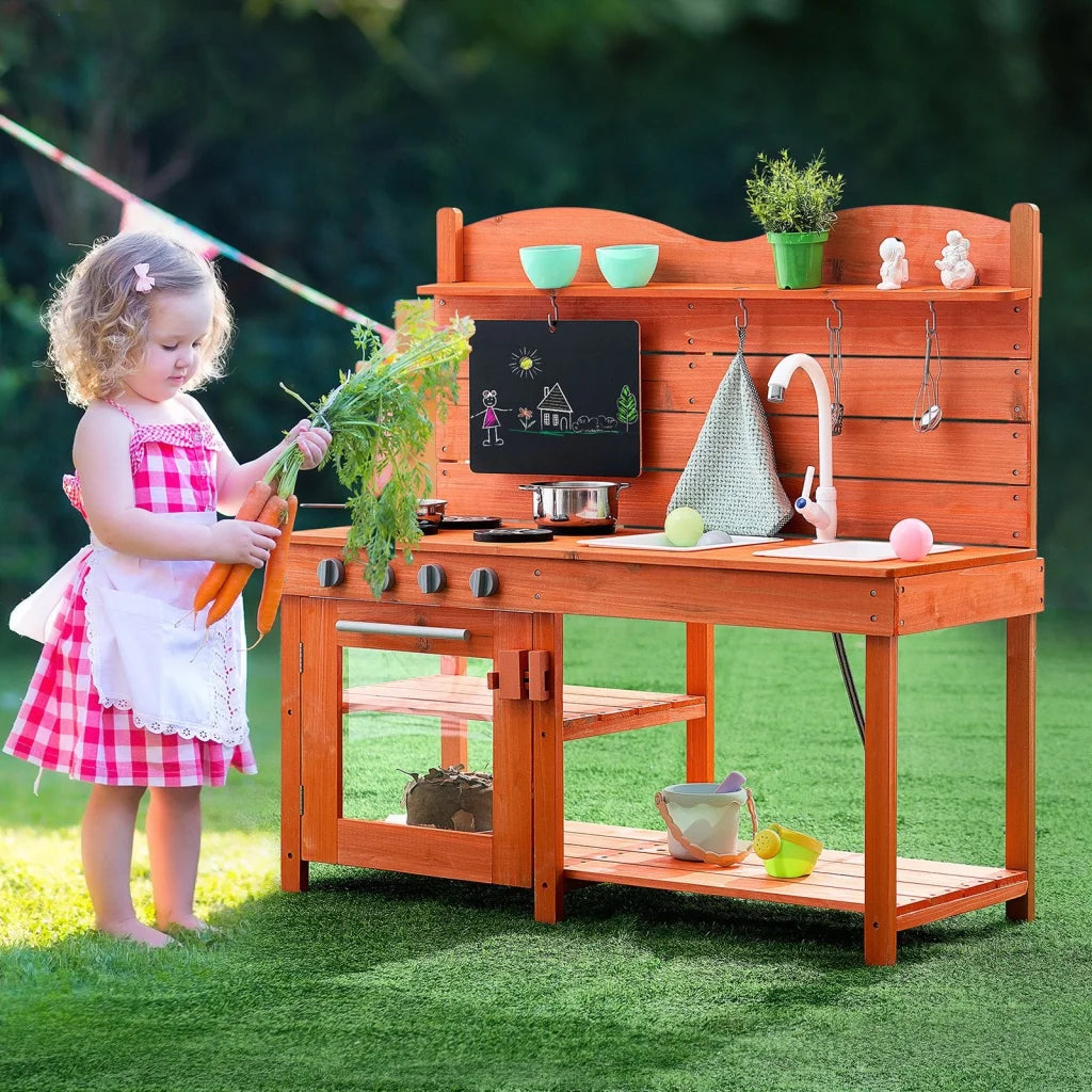 VEVOR Wooden Mud Kitchen Outdoor Toy Play Kitchen Set