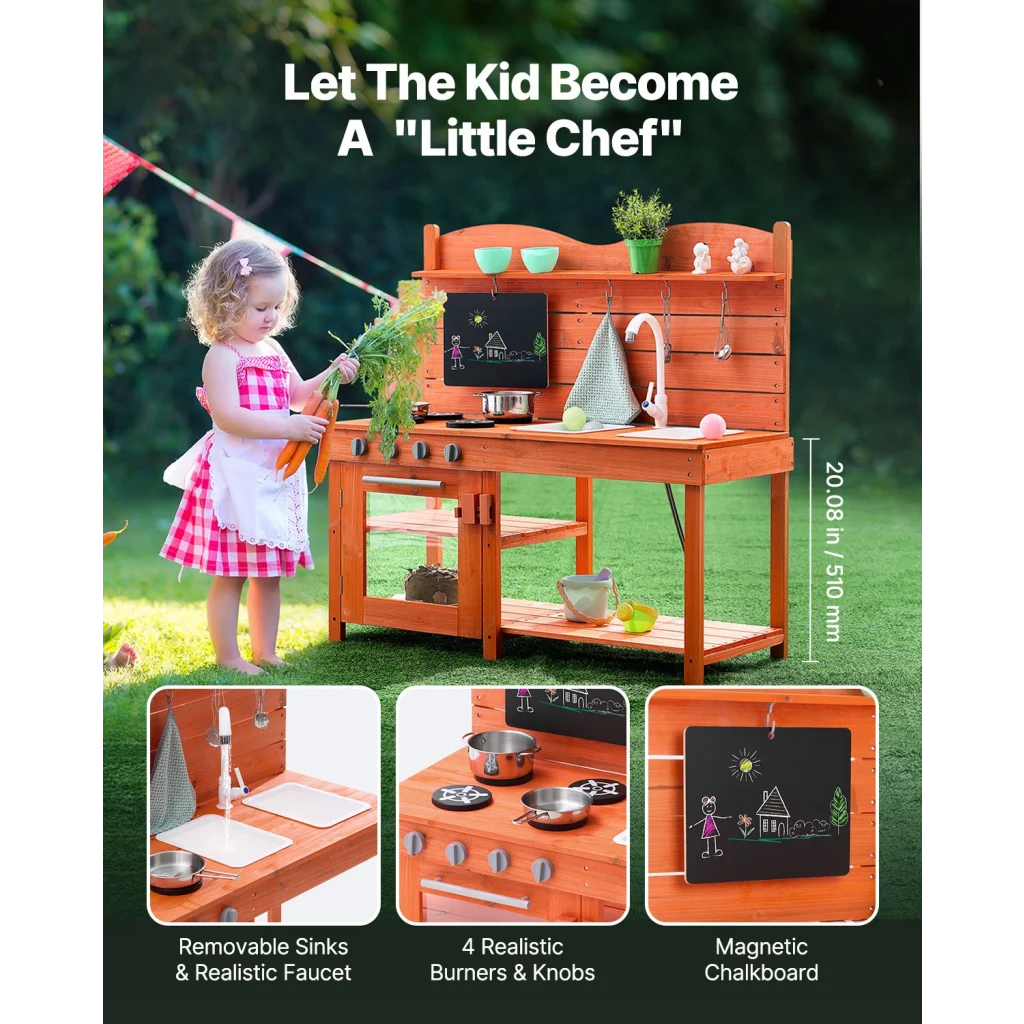 VEVOR Wooden Mud Kitchen Outdoor Toy Play Kitchen Set