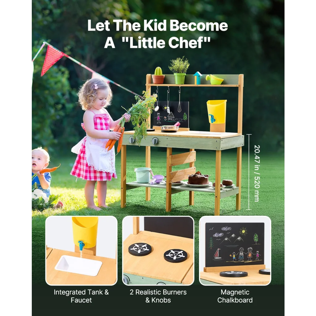 VEVOR Wooden Mud Kitchen Outdoor Toy Play Kitchen Set