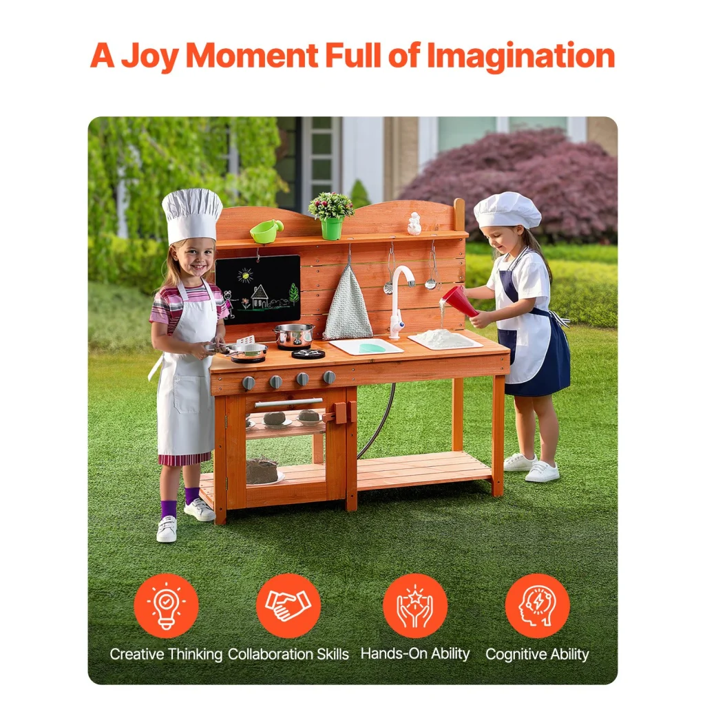 VEVOR Wooden Mud Kitchen Outdoor Toy Play Kitchen Set