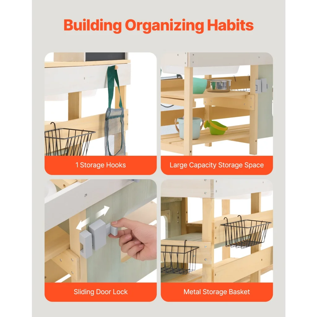 VEVOR Wooden Mud Kitchen Outdoor Toy Play Kitchen Set