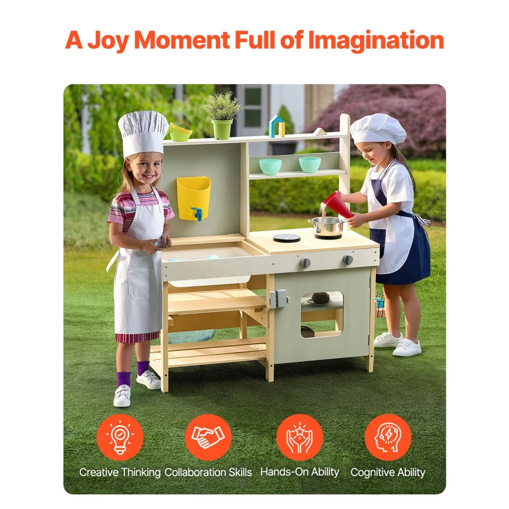 VEVOR Wooden Mud Kitchen Outdoor Toy Play Kitchen Set