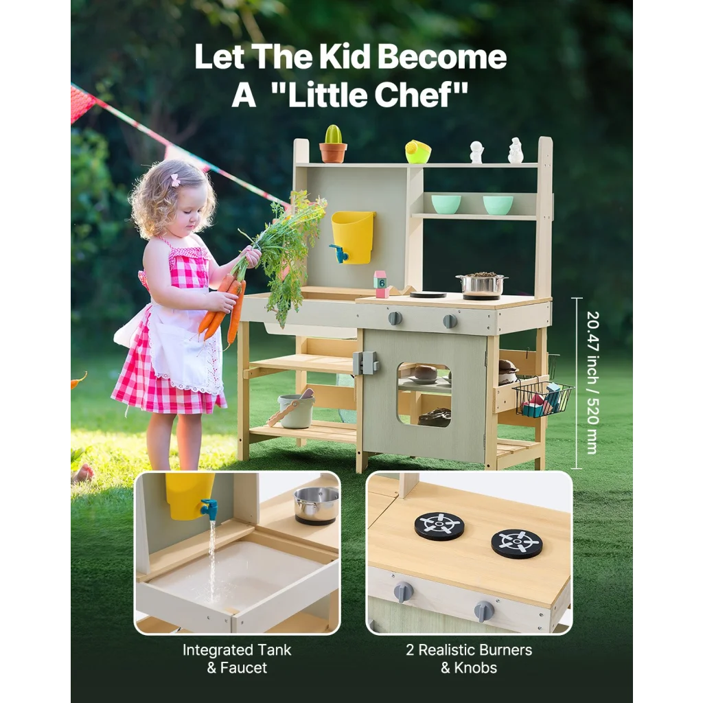 VEVOR Wooden Mud Kitchen Outdoor Toy Play Kitchen Set