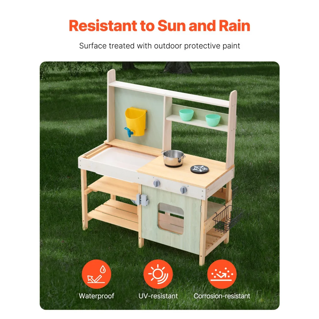 VEVOR Wooden Mud Kitchen Outdoor Toy Play Kitchen Set