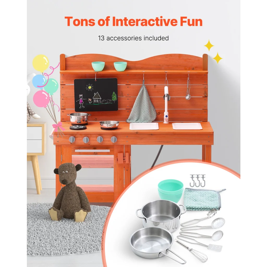 VEVOR Wooden Mud Kitchen Outdoor Toy Play Kitchen Set