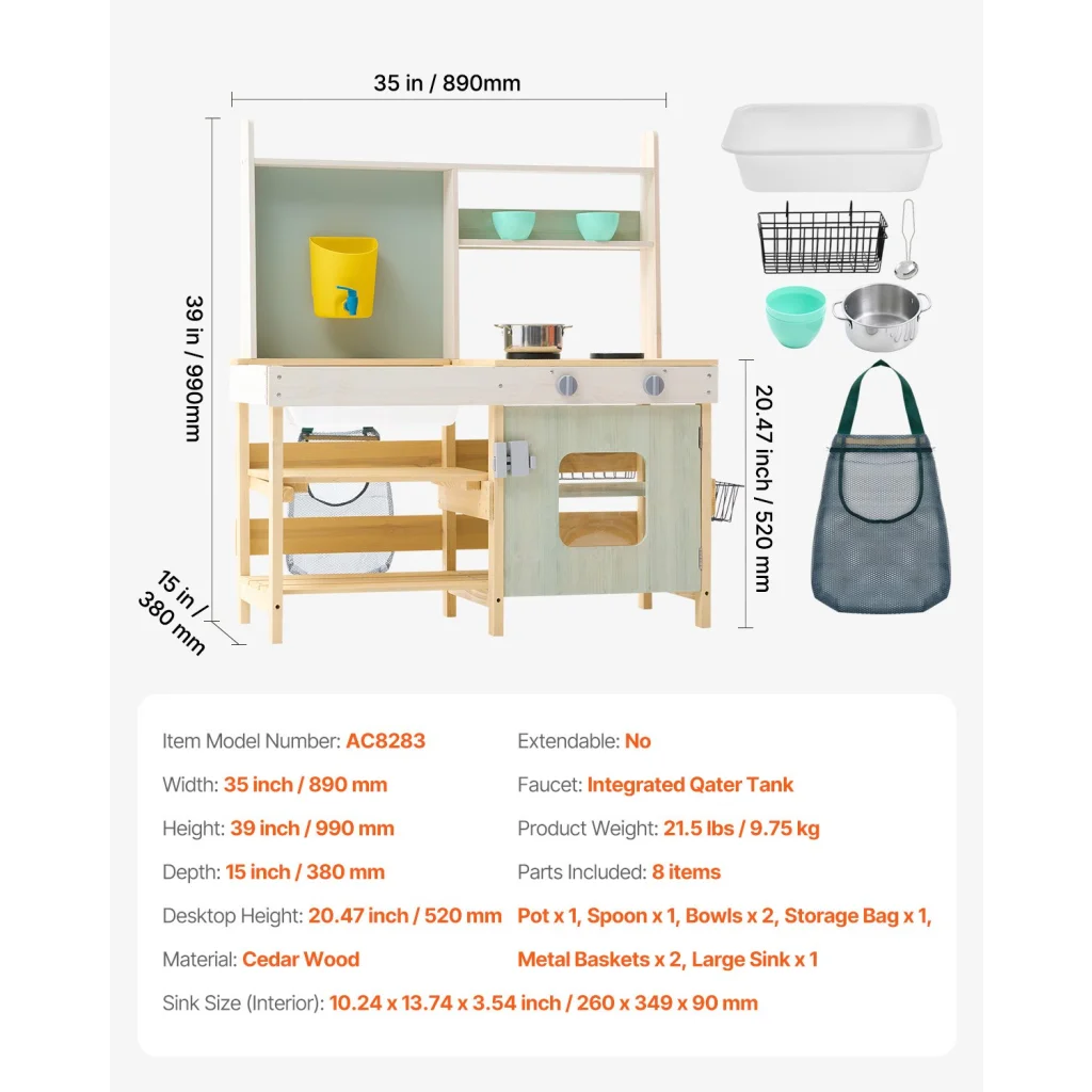 VEVOR Wooden Mud Kitchen Outdoor Toy Play Kitchen Set