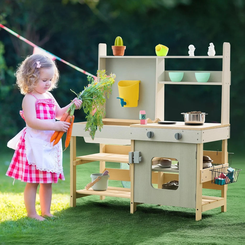VEVOR Wooden Mud Kitchen Outdoor Toy Play Kitchen Set