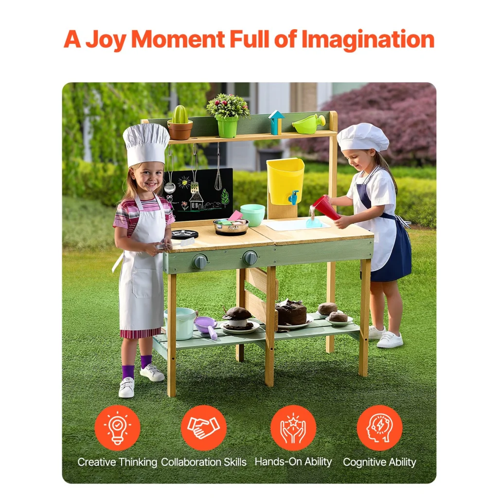 VEVOR Wooden Mud Kitchen Outdoor Toy Play Kitchen Set