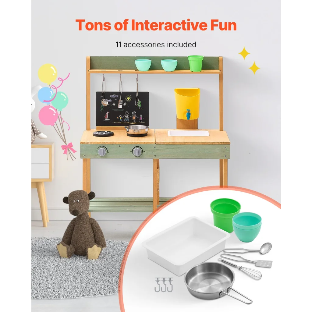 VEVOR Wooden Mud Kitchen Outdoor Toy Play Kitchen Set