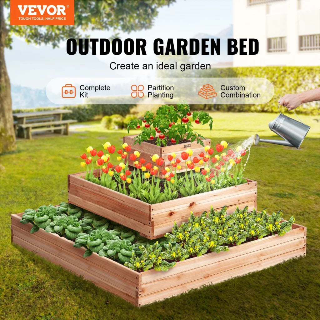 VEVOR Wooden Raised Garden Bed Planter Box 113 x 113 x 51