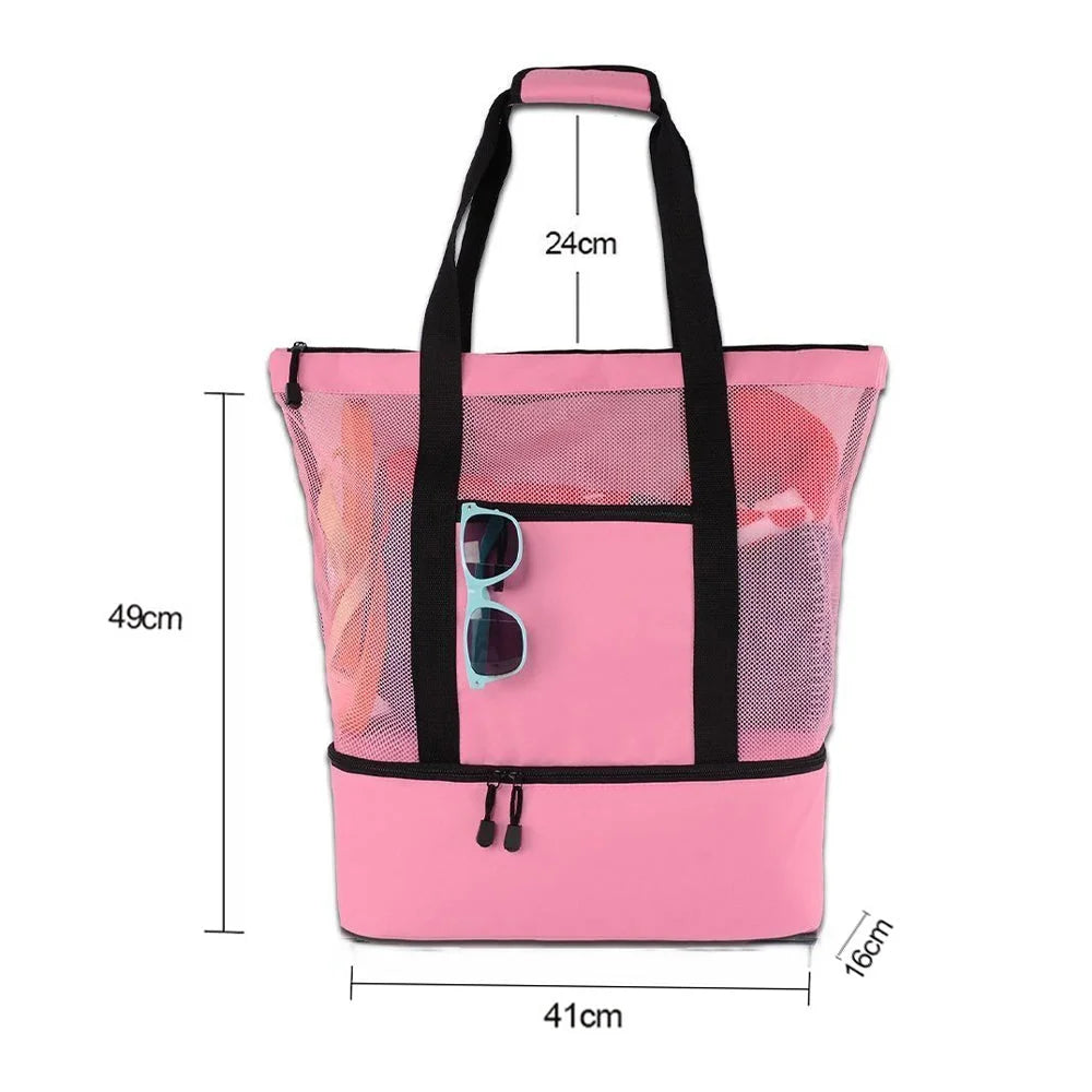 Vibe Geeks 2 in 1 Mesh Beach Tote Bag with Insulated Cooler