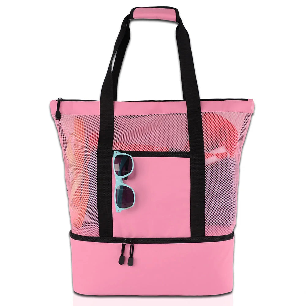 Vibe Geeks 2 in 1 Mesh Beach Tote Bag with Insulated Cooler