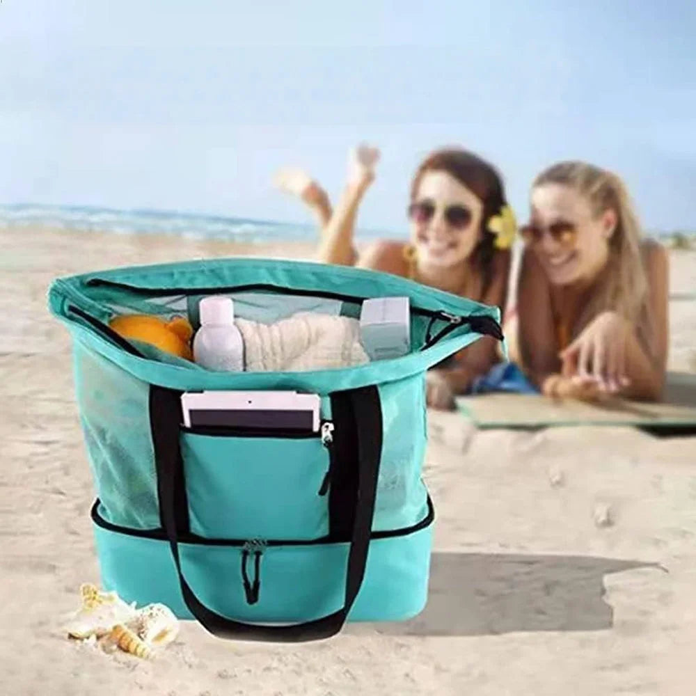 Vibe Geeks 2 in 1 Mesh Beach Tote Bag with Insulated Cooler