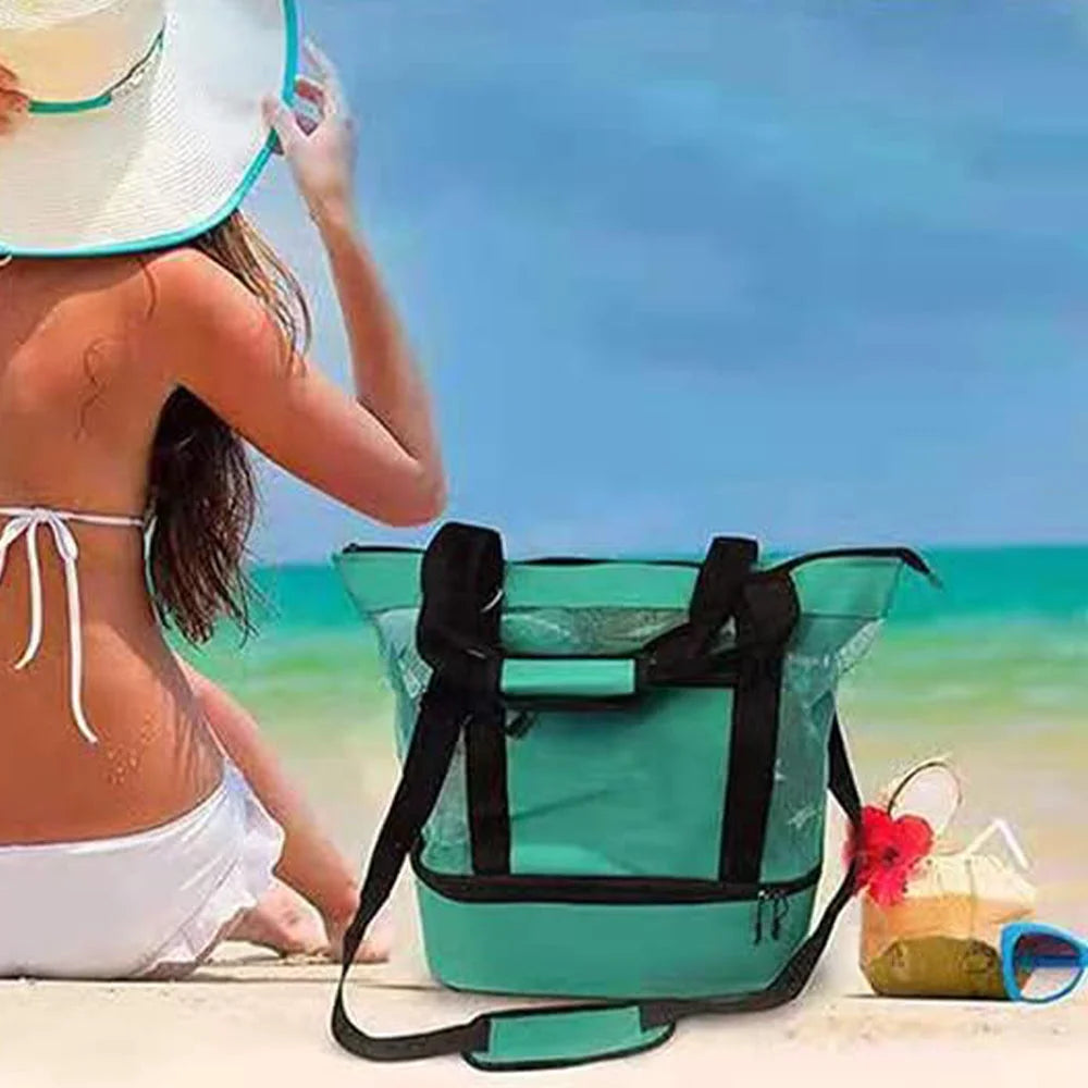 Vibe Geeks 2 in 1 Mesh Beach Tote Bag with Insulated Cooler