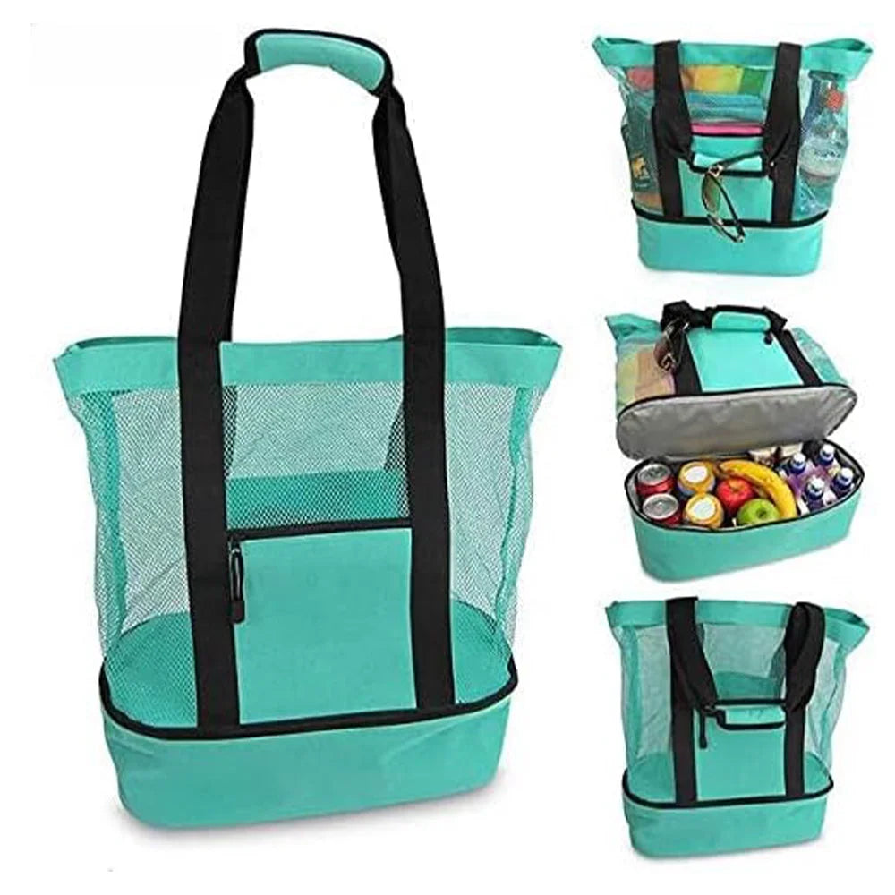 Vibe Geeks 2 in 1 Mesh Beach Tote Bag with Insulated Cooler