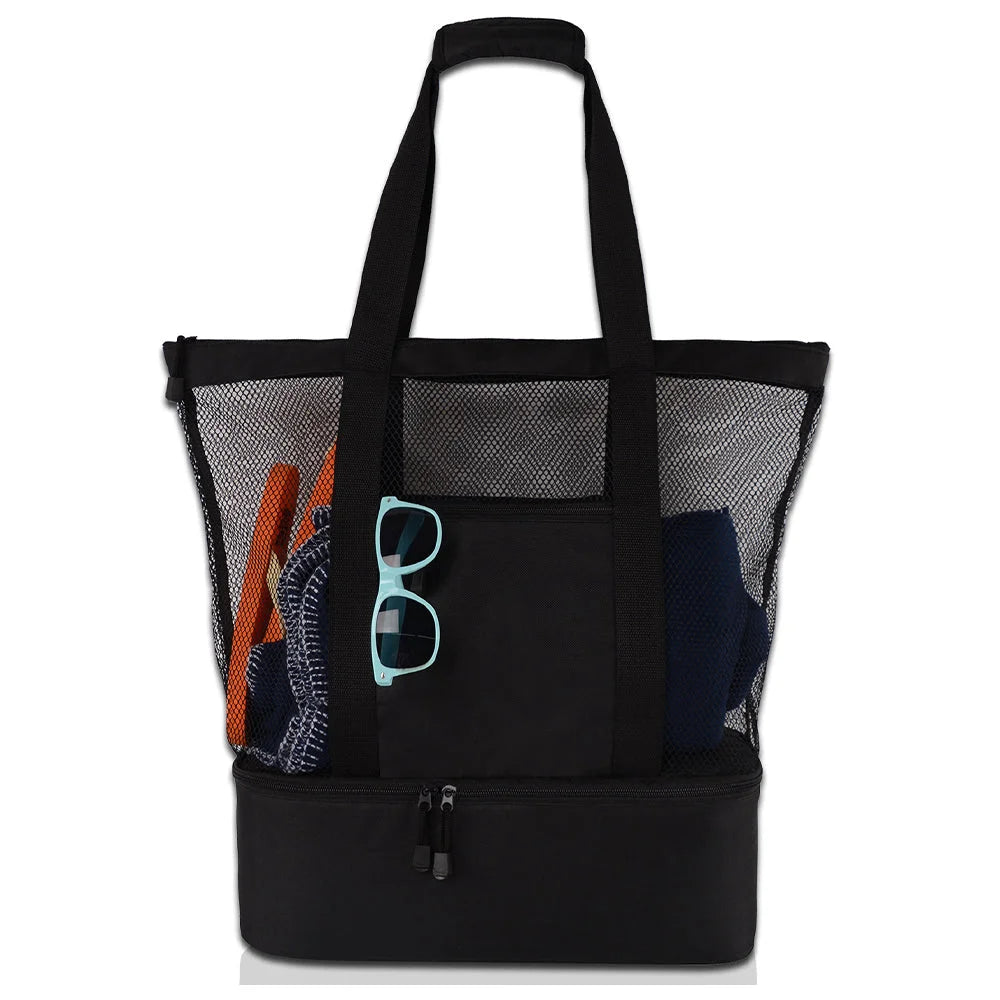 Vibe Geeks 2 in 1 Mesh Beach Tote Bag with Insulated Cooler