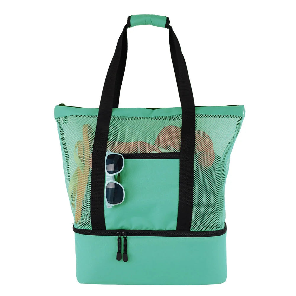 Vibe Geeks 2 in 1 Mesh Beach Tote Bag with Insulated Cooler