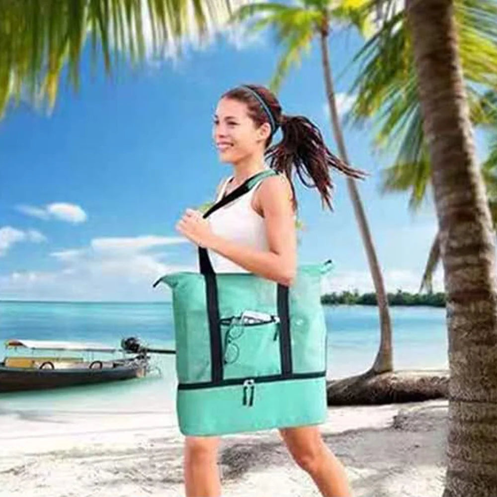 Vibe Geeks 2 in 1 Mesh Beach Tote Bag with Insulated Cooler