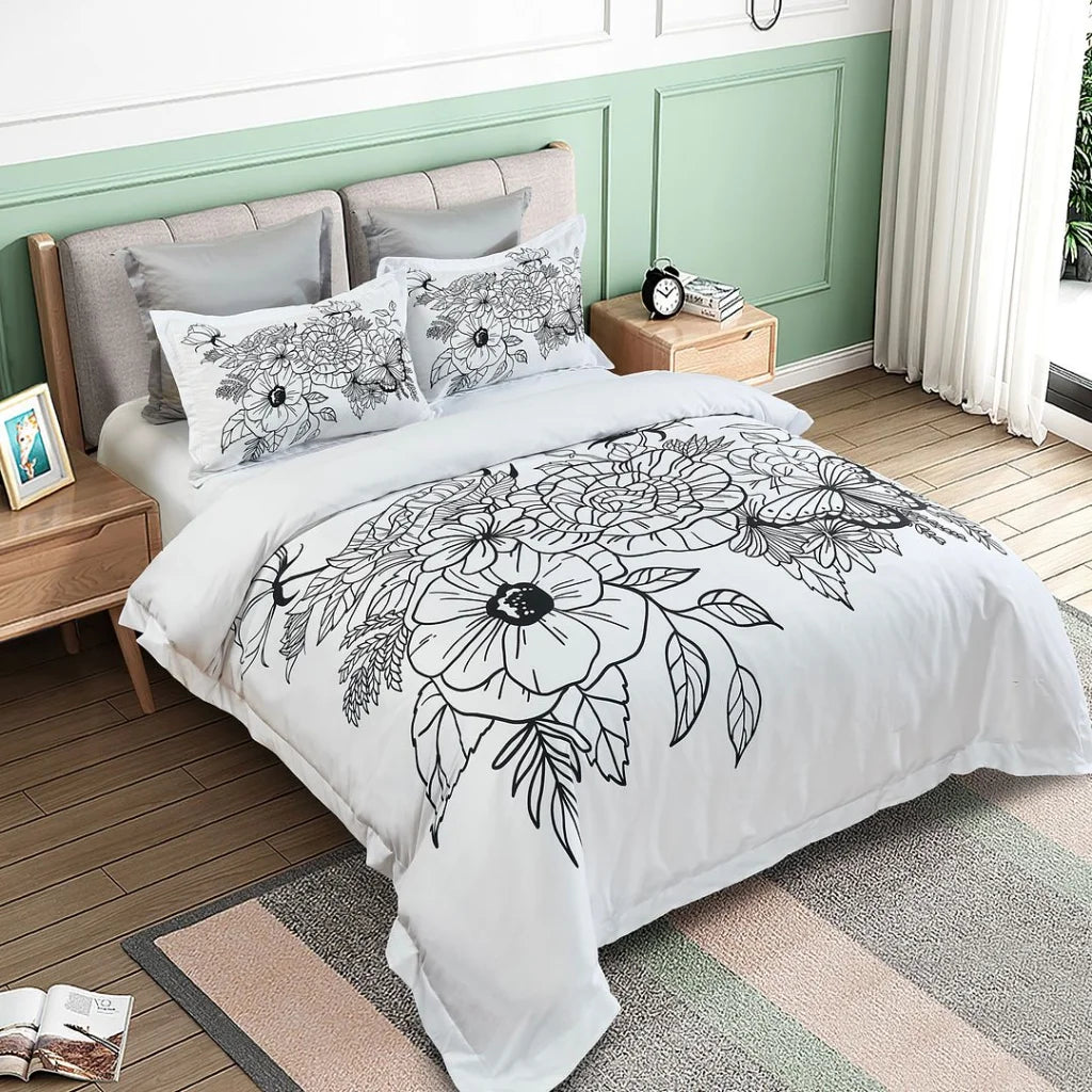 Viene Floral Quilt Cover Set - Queen Size - Home & Garden