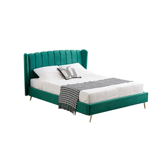 Vienna Peacock Green Velvet Bed - Double - Furniture >