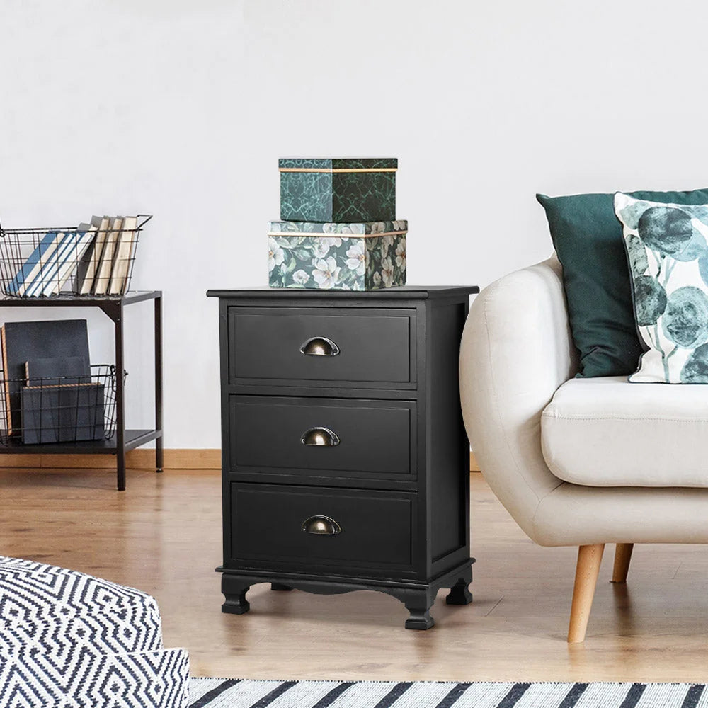 Vintage Bedside Table Chest Storage Cabinet Black - Bedroom