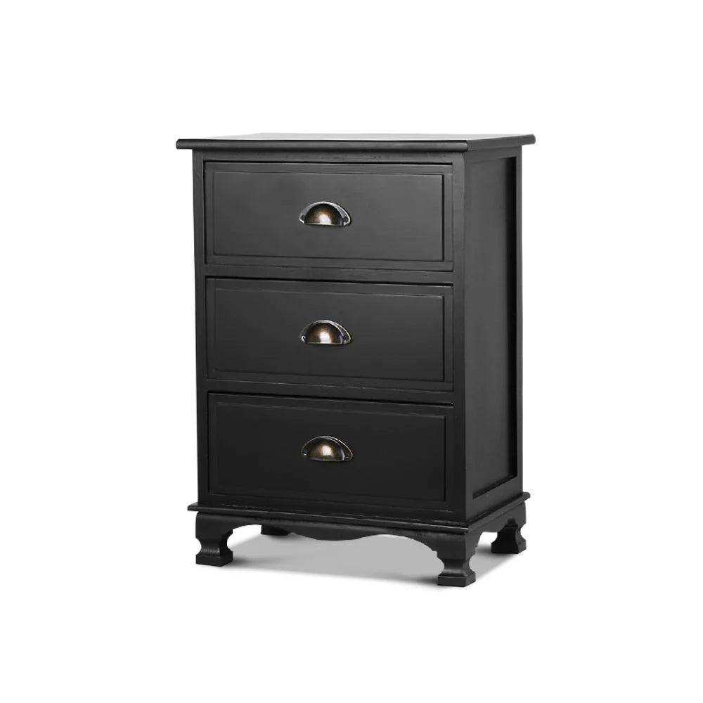 Vintage Bedside Table Chest Storage Cabinet Black - Bedroom