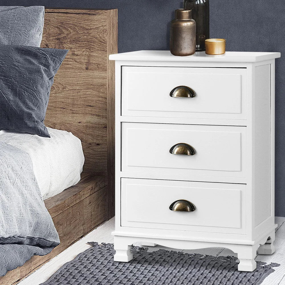 Vintage Bedside Table Chest Storage Cabinet White - Bedroom