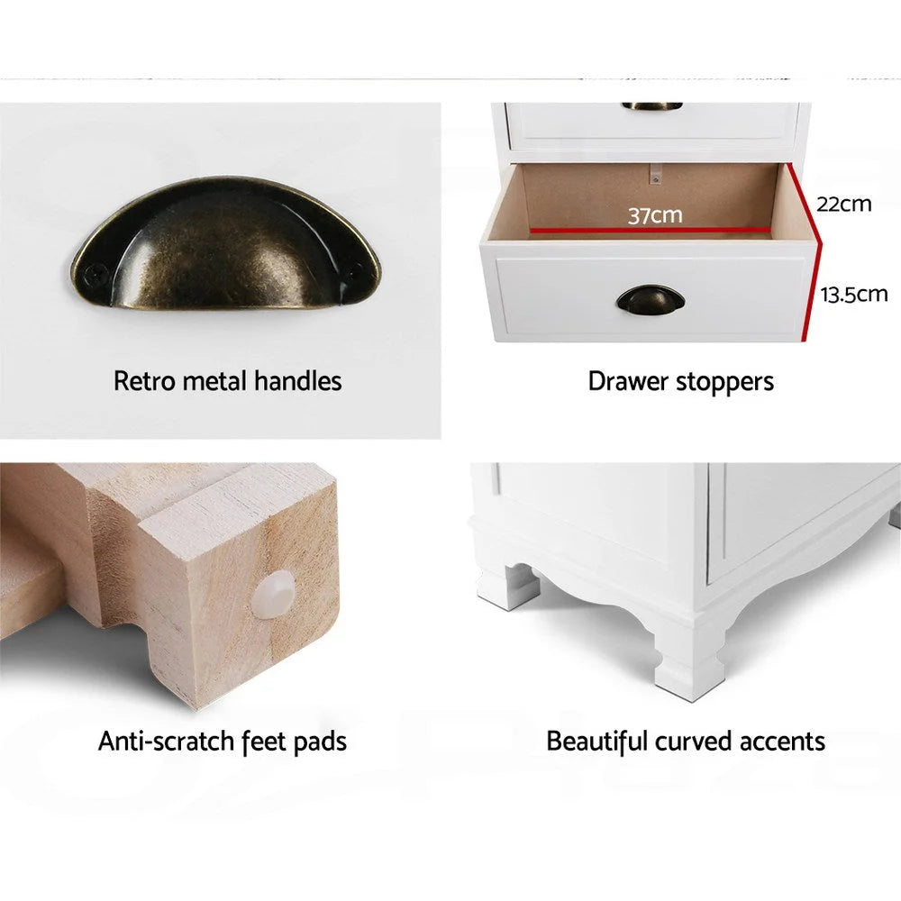 Vintage Bedside Table Chest Storage Cabinet White - Bedroom